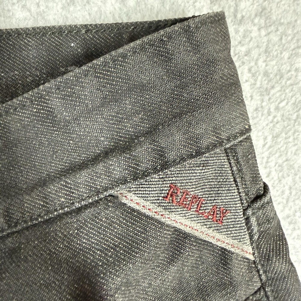 Replay Jeans Mens 30x32 Black Waitom Slim Fit Denim Button Fly Straight Pants - Picture 3 of 16
